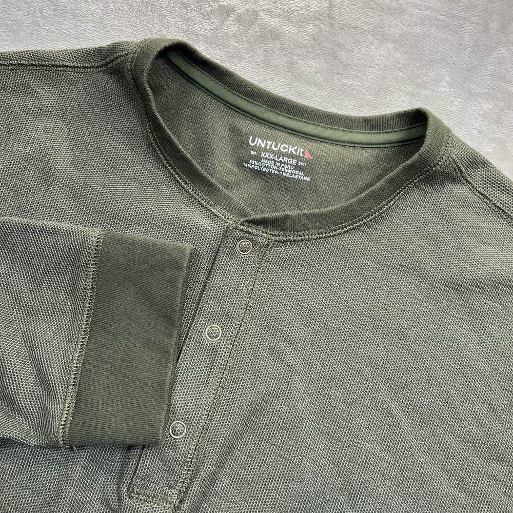 Untuckit Shirt Mens 3XL Green Henley Thermal Knit Pullover